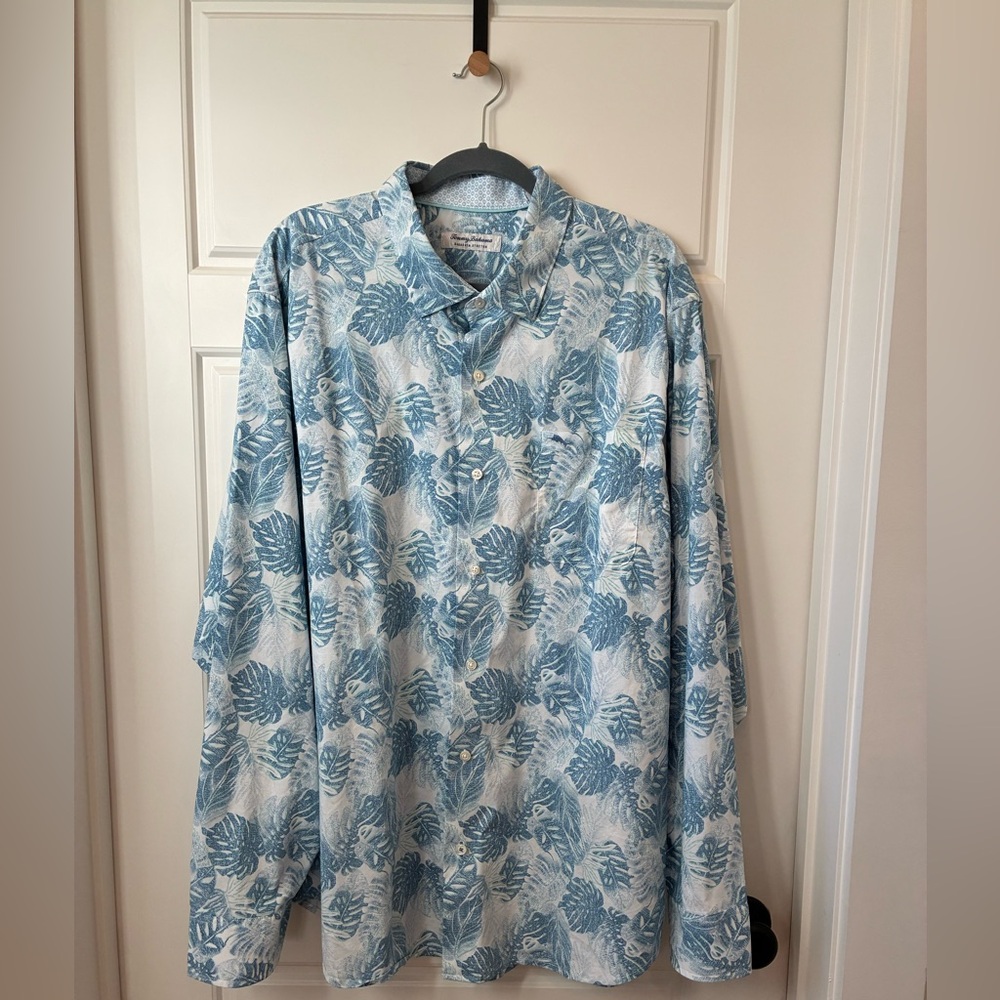 Tommy Bahama 2XL Blue Leaf Long Sleeve Button Front Shirt NWTW lightweight - Picture 2 of 8